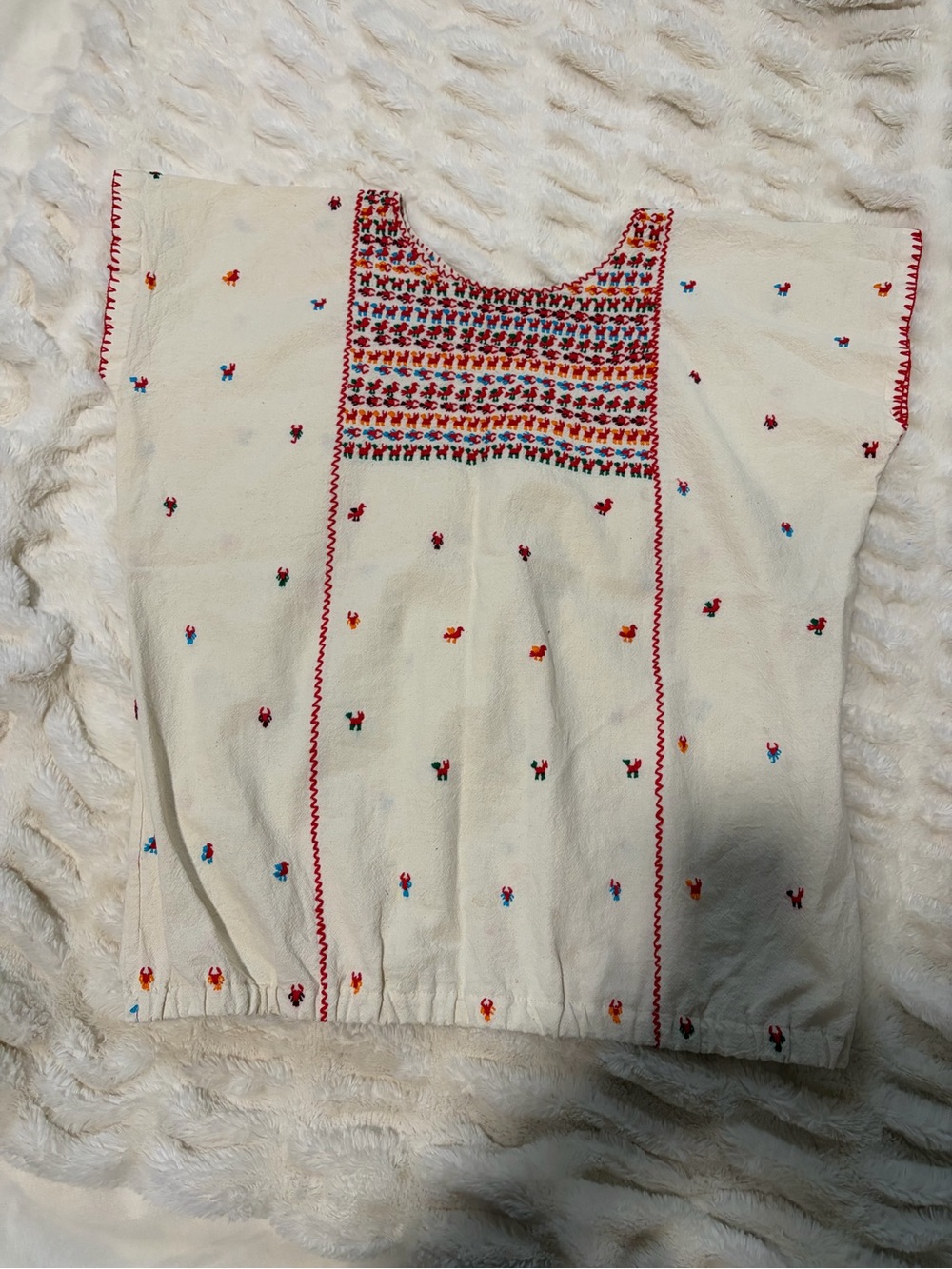 Cream Embroidered Peasant Blouse with Multicolor Accents